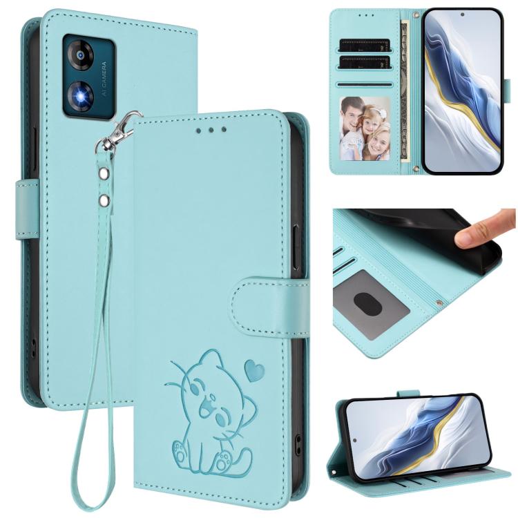 Embossed Heart Cat Leather Phone Case with Hand Strap, For Motorola Edge+ 2023 / 40 Pro, For Motorola Moto E13 4G 2023, For Motorola Moto G73 5G, For Motorola Moto G75 5G