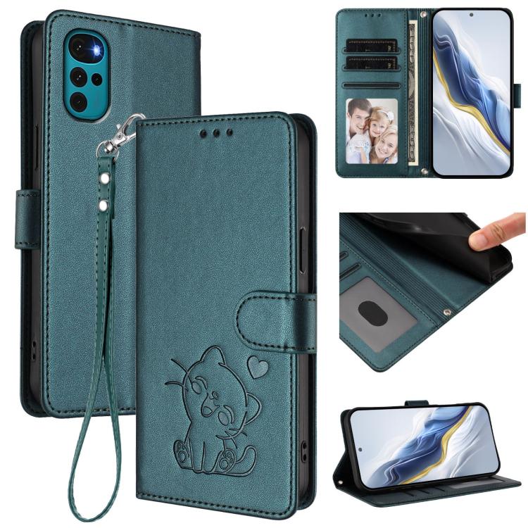 Embossed Heart Cat Leather Phone Case with Hand Strap, For Motorola Moto S30 Pro 5G, For Motorola Edge 30 Neo, For Motorola Moto G22 4G / E32s, For Motorola Edge 2022 / Edge 5G UW