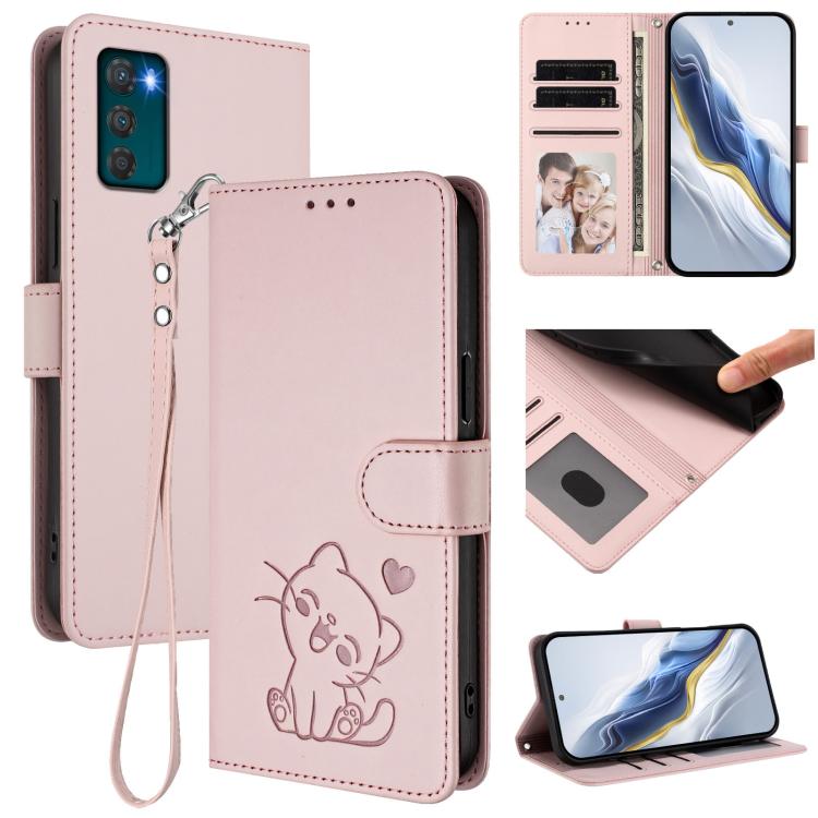 Embossed Heart Cat Leather Phone Case with Hand Strap, For Motorola Moto G62 5G, For Motorola Moto X30 Pro 5G, For Motorola Moto G42 4G, For Motorola Moto G52 4G / G82 5G