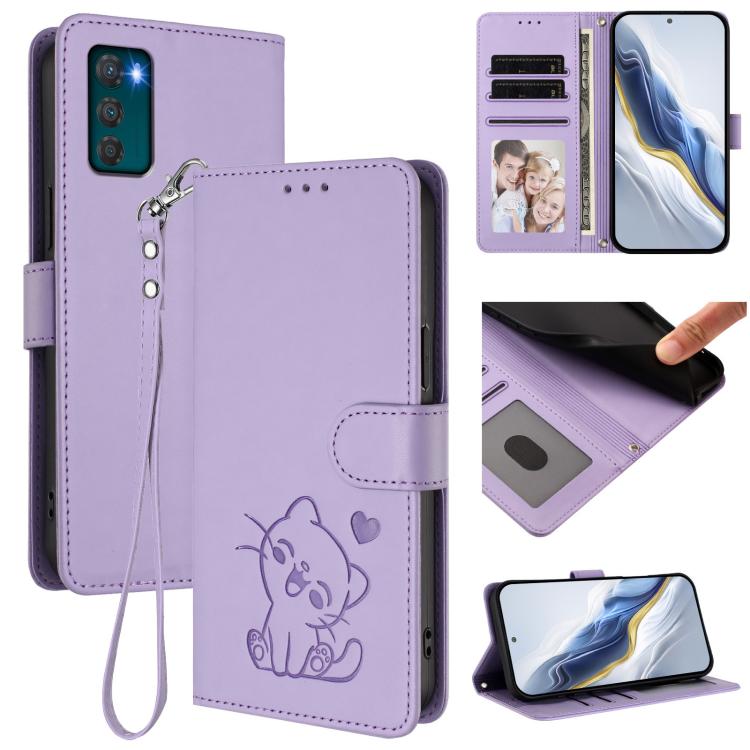 Embossed Heart Cat Leather Phone Case with Hand Strap, For Motorola Moto G62 5G, For Motorola Moto X30 Pro 5G, For Motorola Moto G42 4G, For Motorola Moto G52 4G / G82 5G