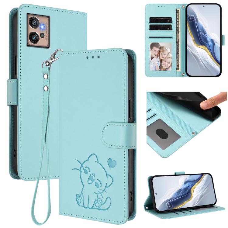 Embossed Heart Cat Leather Phone Case with Hand Strap, For Motorola Moto E32 4G Global, For Motorola Moto G32, For Motorola Edge 30, For Motorola Moto G 5G 2022