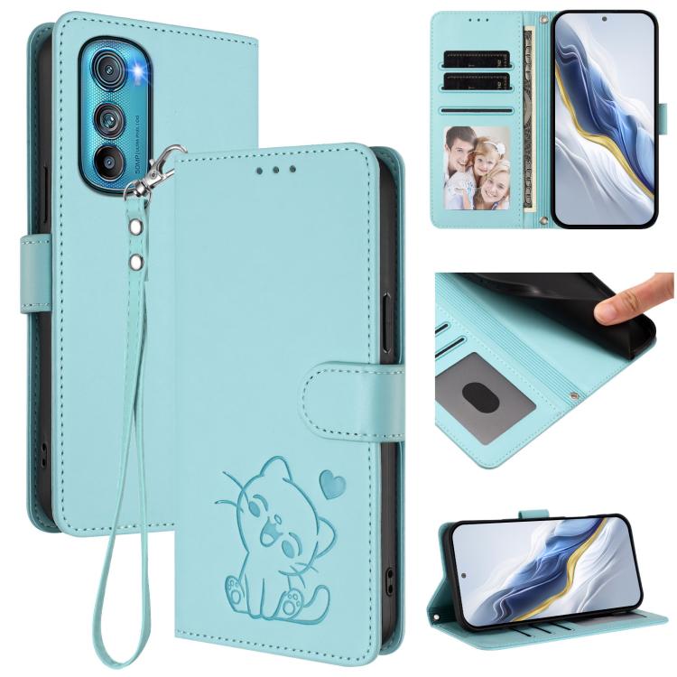 Embossed Heart Cat Leather Phone Case with Hand Strap, For Motorola Moto E32 4G Global, For Motorola Moto G32, For Motorola Edge 30, For Motorola Moto G 5G 2022