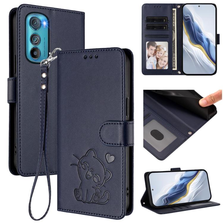 Embossed Heart Cat Leather Phone Case with Hand Strap, For Motorola Moto E32 4G Global, For Motorola Moto G32, For Motorola Edge 30, For Motorola Moto G 5G 2022