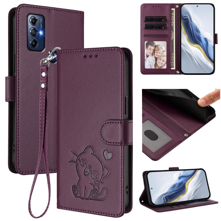 Embossed Heart Cat Leather Phone Case with Hand Strap, For Motorola Moto G Play 2022, For Motorola Moto G Stylus 2022 5G, For Motorola Edge X30 / 30 Pro, For Motorola Moto G200 5G / Edge S30