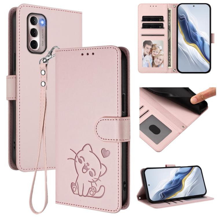 Embossed Heart Cat Leather Phone Case with Hand Strap, For Motorola Moto G Stylus 2022 4G, For Motorola Moto G Power 2022