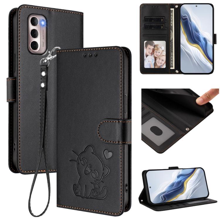 Embossed Heart Cat Leather Phone Case with Hand Strap, For Motorola Moto G Stylus 2022 4G, For Motorola Moto G Power 2022