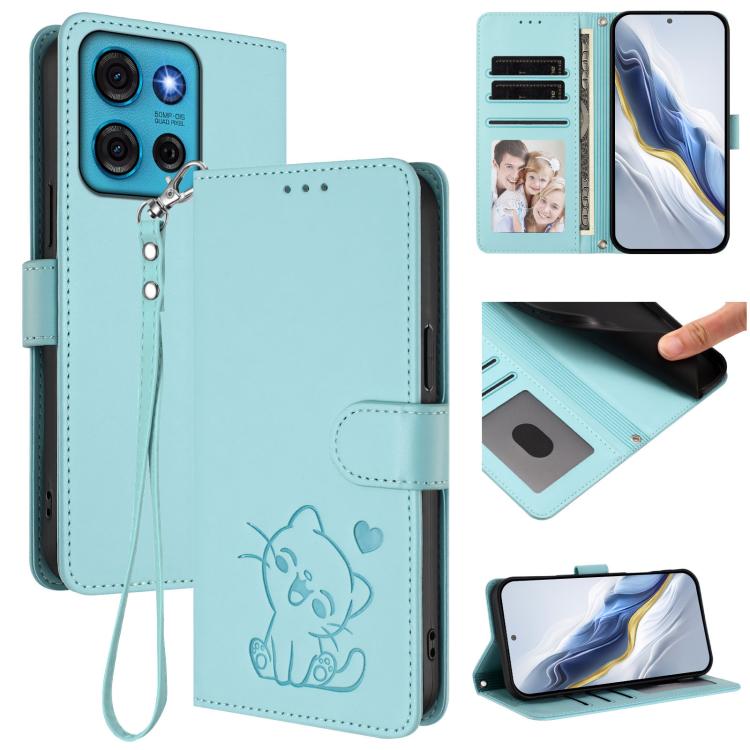 Embossed Heart Cat Leather Phone Case with Hand Strap, For Motorola Edge+ 2023 / 40 Pro, For Motorola Moto E13 4G 2023, For Motorola Moto G73 5G, For Motorola Moto G75 5G