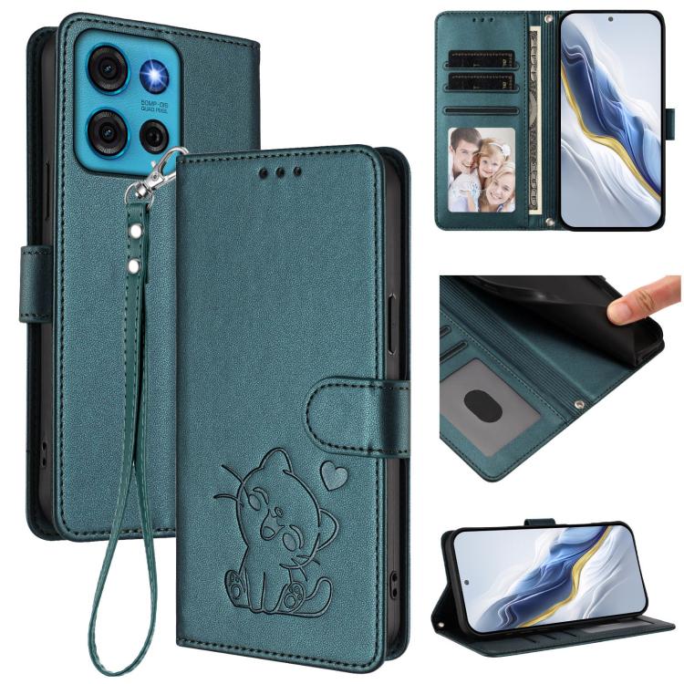 Embossed Heart Cat Leather Phone Case with Hand Strap, For Motorola Edge+ 2023 / 40 Pro, For Motorola Moto E13 4G 2023, For Motorola Moto G73 5G, For Motorola Moto G75 5G