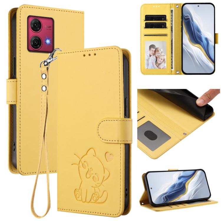 Embossed Heart Cat Leather Phone Case with Hand Strap, For Motorola Moto G Power 2024, For Motorola Edge 40 5G / Edge 2023, For Motorola Moto G84 5G, For Motorola Moto G14 4G / G54