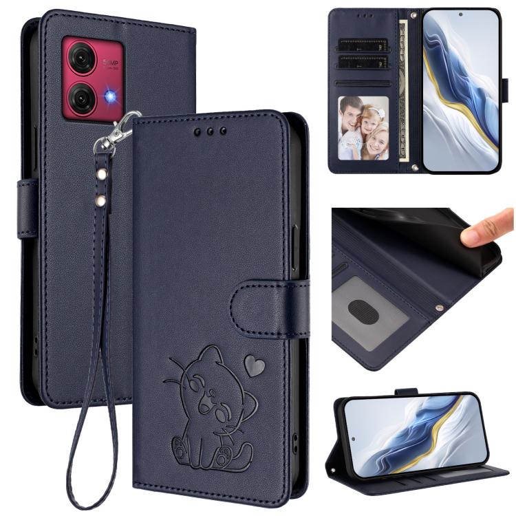 Embossed Heart Cat Leather Phone Case with Hand Strap, For Motorola Moto G Power 2024, For Motorola Edge 40 5G / Edge 2023, For Motorola Moto G84 5G, For Motorola Moto G14 4G / G54
