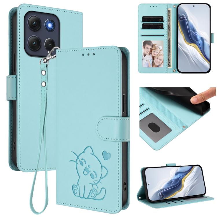 Embossed Heart Cat Leather Phone Case with Hand Strap, For Motorola Edge 60s Pro 5G, For Motorola Moto G86 Power, For Motorola Moto G86 5G, For Motorola Moto G56 5G