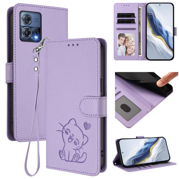 Embossed Heart Cat Leather Phone Case with Hand Strap, For Motorola Moto S30 Pro 5G, For Motorola Edge 30 Neo, For Motorola Moto G22 4G / E32s, For Motorola Edge 2022 / Edge 5G UW