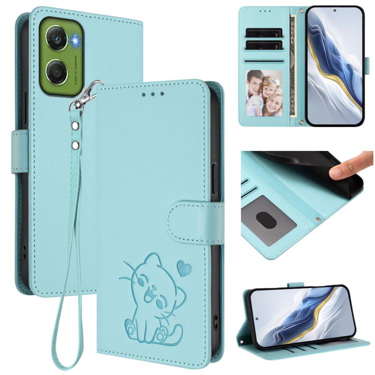 Embossed Heart Cat Leather Phone Case with Hand Strap, For Motorola Moto G17 4G / G17 Power 4G, For Motorola Moto G67 Power 5G, For Motorola Moto X70 Air 5G / Edge 70 5G, For Motorola Moto G06 4G