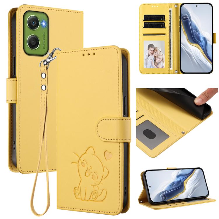 Embossed Heart Cat Leather Phone Case with Hand Strap, For Motorola Moto G17 4G / G17 Power 4G, For Motorola Moto G67 Power 5G, For Motorola Moto X70 Air 5G / Edge 70 5G, For Motorola Moto G06 4G