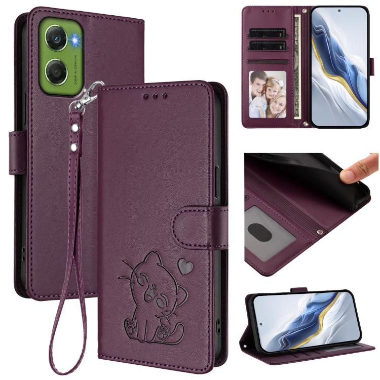 Embossed Heart Cat Leather Phone Case with Hand Strap, For Motorola Moto G17 4G / G17 Power 4G, For Motorola Moto G67 Power 5G, For Motorola Moto X70 Air 5G / Edge 70 5G, For Motorola Moto G06 4G