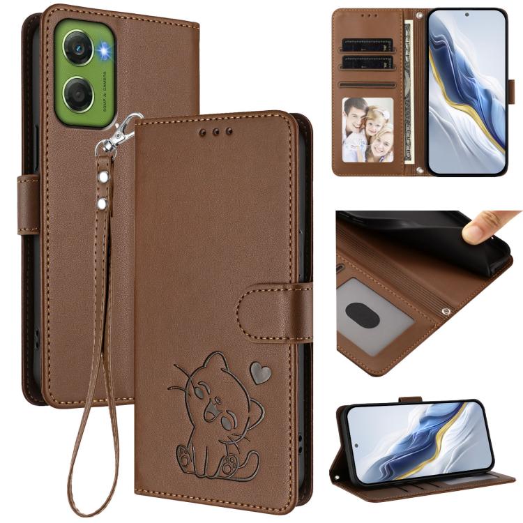 Embossed Heart Cat Leather Phone Case with Hand Strap, For Motorola Moto G17 4G / G17 Power 4G, For Motorola Moto G67 Power 5G, For Motorola Moto X70 Air 5G / Edge 70 5G, For Motorola Moto G06 4G