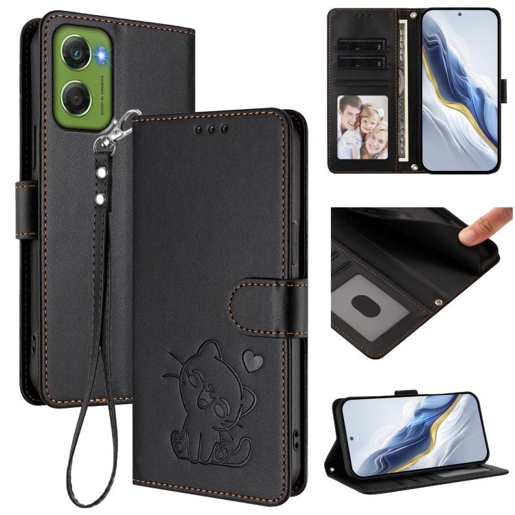 Embossed Heart Cat Leather Phone Case with Hand Strap, For Motorola Moto G17 4G / G17 Power 4G, For Motorola Moto G67 Power 5G, For Motorola Moto X70 Air 5G / Edge 70 5G, For Motorola Moto G06 4G