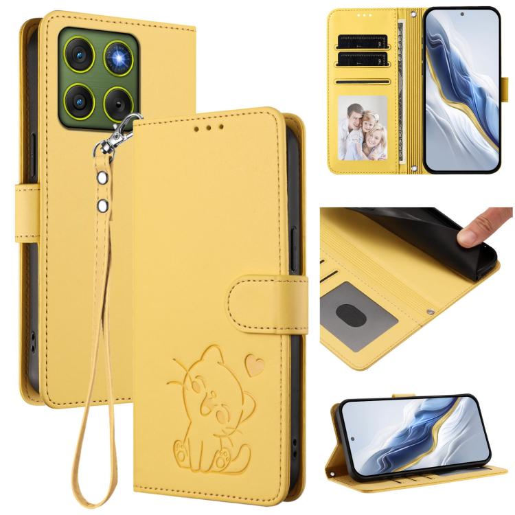 Embossed Heart Cat Leather Phone Case with Hand Strap, For Motorola Moto G17 4G / G17 Power 4G, For Motorola Moto G67 Power 5G, For Motorola Moto X70 Air 5G / Edge 70 5G, For Motorola Moto G06 4G