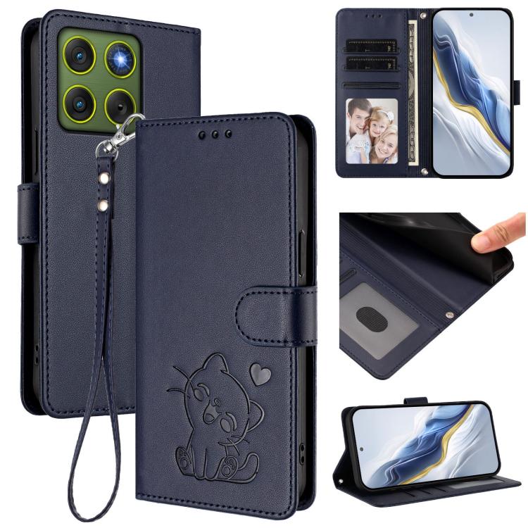 Embossed Heart Cat Leather Phone Case with Hand Strap, For Motorola Moto G17 4G / G17 Power 4G, For Motorola Moto G67 Power 5G, For Motorola Moto X70 Air 5G / Edge 70 5G, For Motorola Moto G06 4G