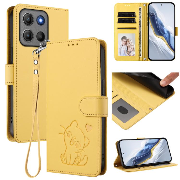 Embossed Heart Cat Leather Phone Case with Hand Strap, For Motorola Moto G17 4G / G17 Power 4G, For Motorola Moto G67 Power 5G, For Motorola Moto X70 Air 5G / Edge 70 5G, For Motorola Moto G06 4G