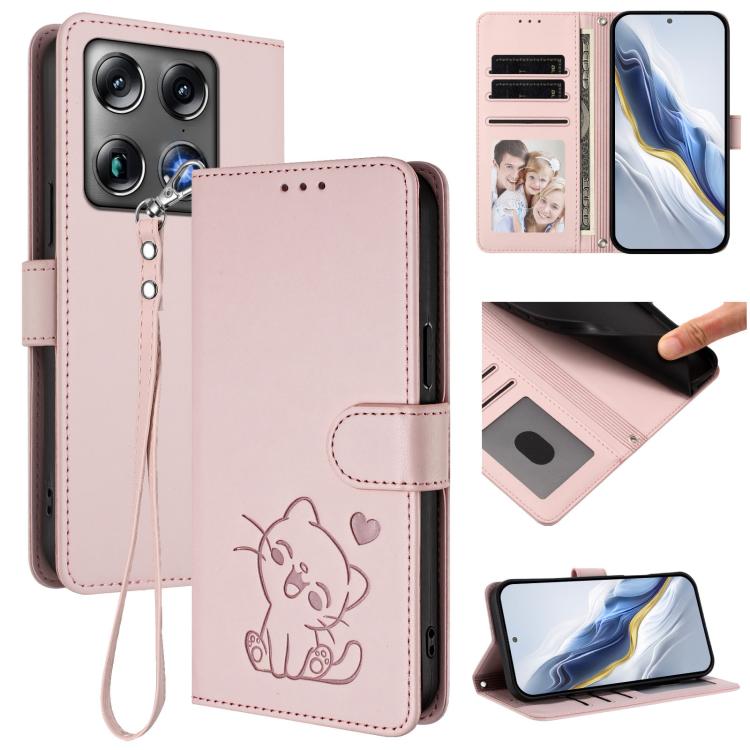 Embossed Heart Cat Leather Phone Case with Hand Strap, For Motorola Moto G47 5G / G37 / G37 Power 5G, For Motorola Moto G87 / G67 / G77 5G, For Motorola Edge 70 Pro 5G, For Motorola Moto X70 Air Pro / Signature 5G