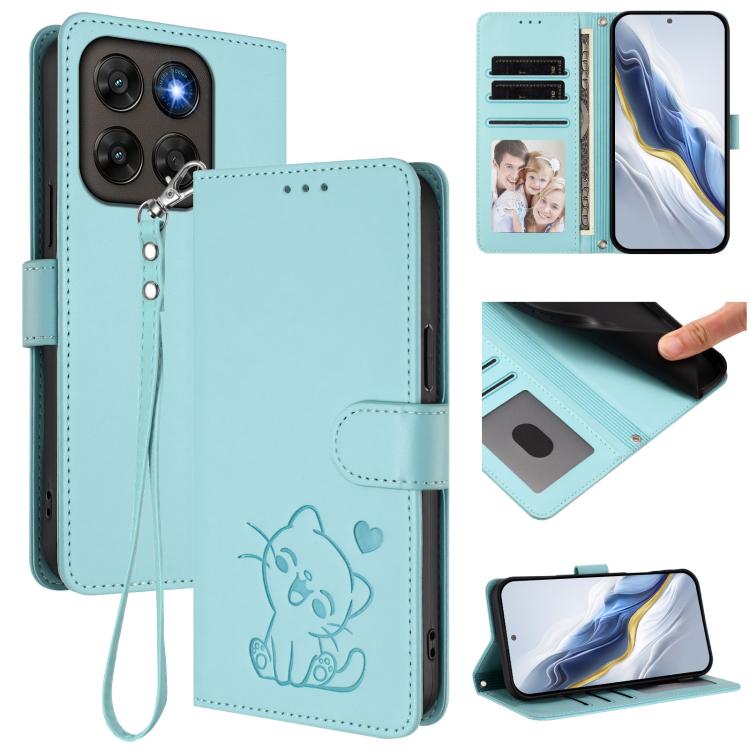 Embossed Heart Cat Leather Phone Case with Hand Strap, For Motorola Moto G Max / G87 / G77 / G67, For Motorola Moto G47 5G / G37 / G37 Power 5G, For Motorola Edge 70 Pro 5G, For Motorola Moto X70 Air Pro / Signature 5G