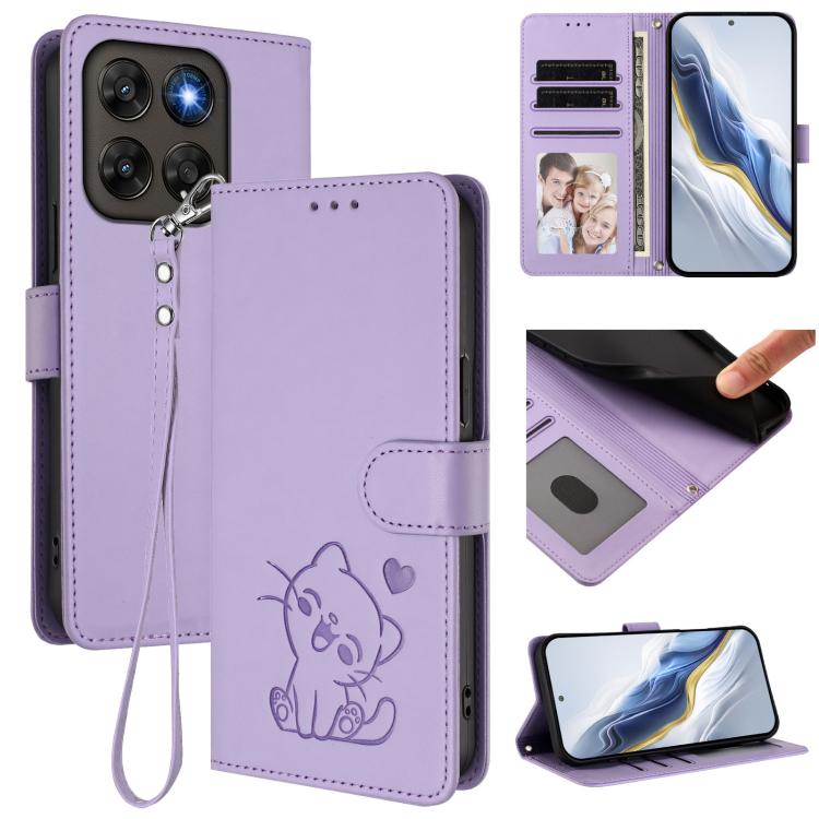 Embossed Heart Cat Leather Phone Case with Hand Strap, For Motorola Moto G Max / G87 / G77 / G67, For Motorola Moto G47 5G / G37 / G37 Power 5G, For Motorola Edge 70 Pro 5G, For Motorola Moto X70 Air Pro / Signature 5G