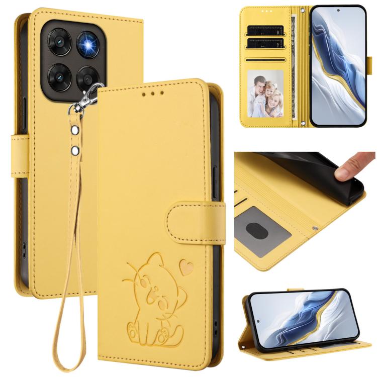 Embossed Heart Cat Leather Phone Case with Hand Strap, For Motorola Moto G Max / G87 / G77 / G67, For Motorola Moto G47 5G / G37 / G37 Power 5G, For Motorola Edge 70 Pro 5G, For Motorola Moto X70 Air Pro / Signature 5G