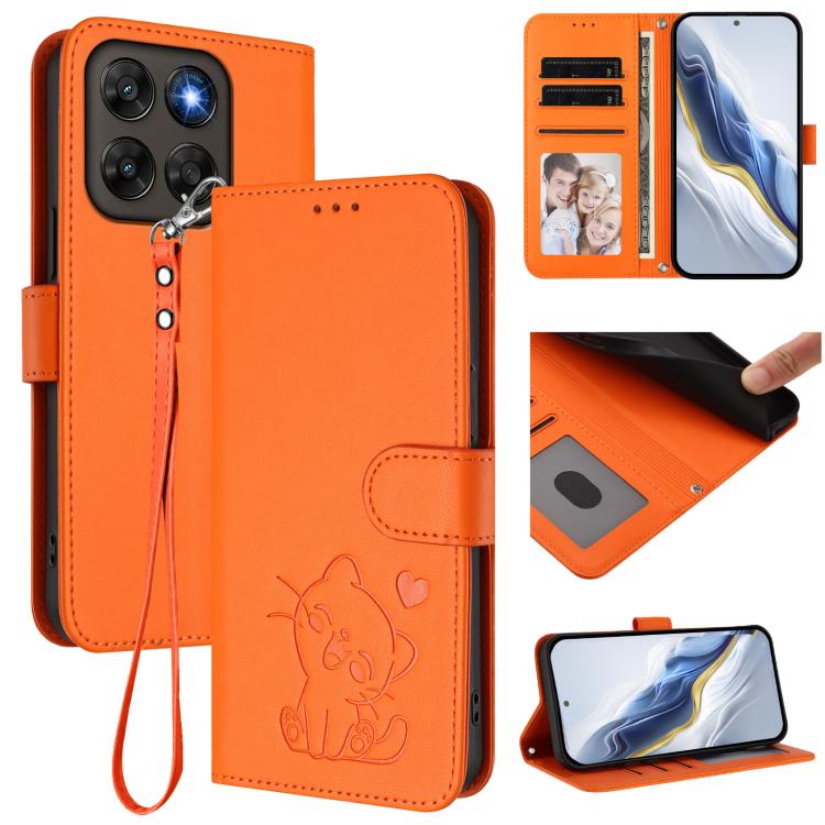 Embossed Heart Cat Leather Phone Case with Hand Strap, For Motorola Moto G Max / G87 / G77 / G67, For Motorola Moto G47 5G / G37 / G37 Power 5G, For Motorola Edge 70 Pro 5G, For Motorola Moto X70 Air Pro / Signature 5G
