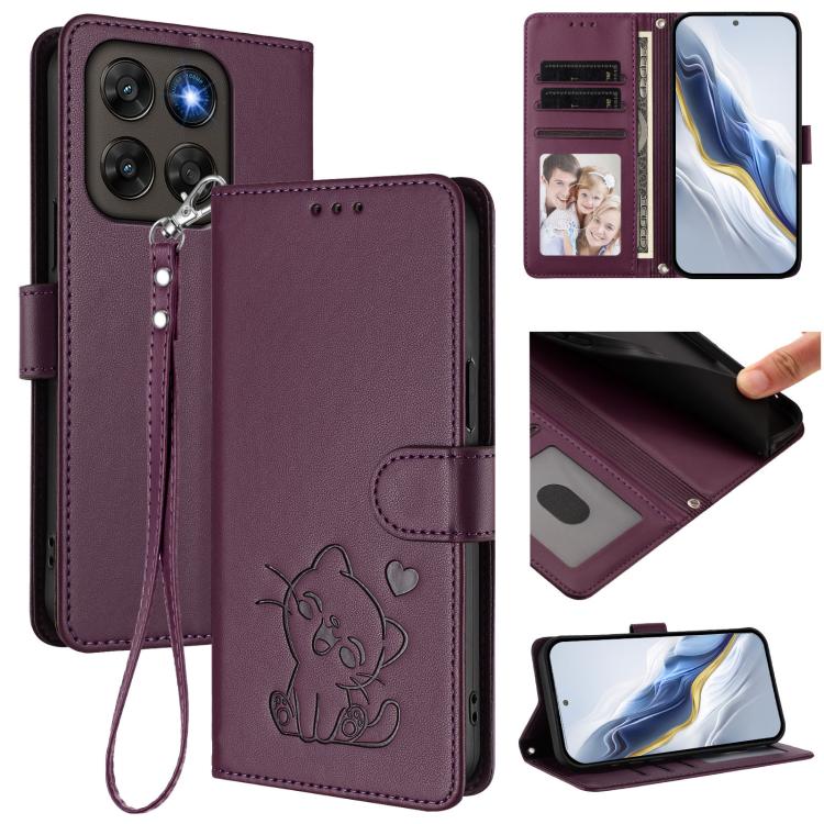 Embossed Heart Cat Leather Phone Case with Hand Strap, For Motorola Moto G Max / G87 / G77 / G67, For Motorola Moto G47 5G / G37 / G37 Power 5G, For Motorola Edge 70 Pro 5G, For Motorola Moto X70 Air Pro / Signature 5G