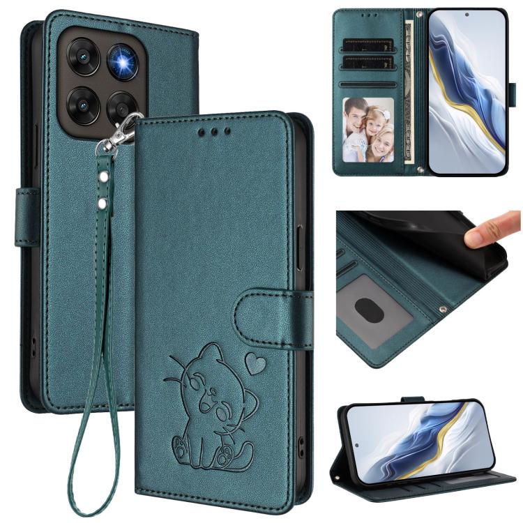 Embossed Heart Cat Leather Phone Case with Hand Strap, For Motorola Moto G Max / G87 / G77 / G67, For Motorola Moto G47 5G / G37 / G37 Power 5G, For Motorola Edge 70 Pro 5G, For Motorola Moto X70 Air Pro / Signature 5G