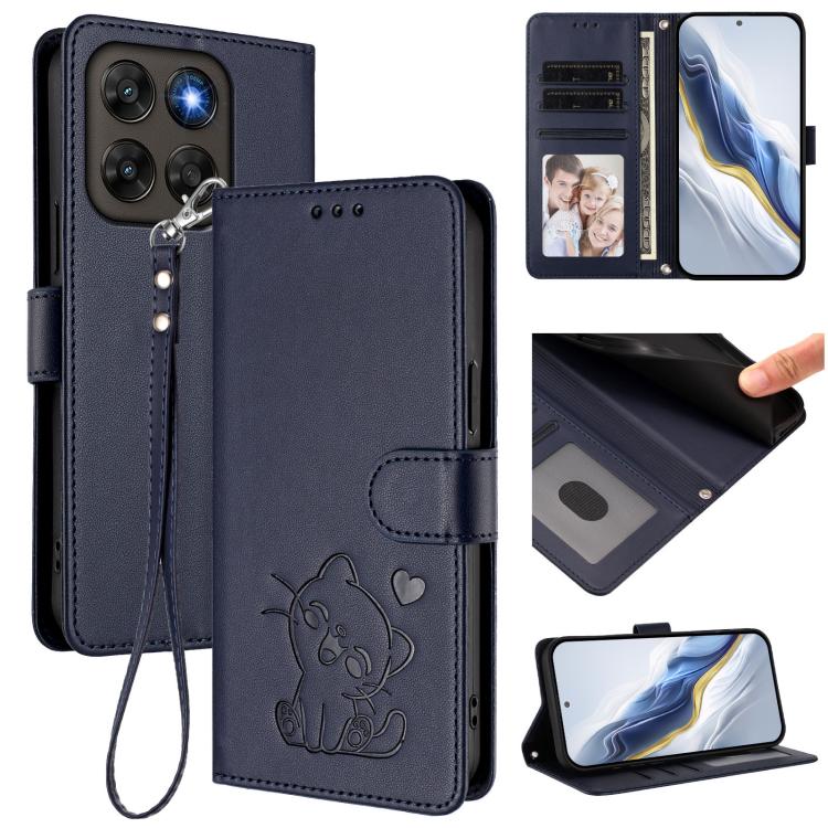 Embossed Heart Cat Leather Phone Case with Hand Strap, For Motorola Moto G Max / G87 / G77 / G67, For Motorola Moto G47 5G / G37 / G37 Power 5G, For Motorola Edge 70 Pro 5G, For Motorola Moto X70 Air Pro / Signature 5G