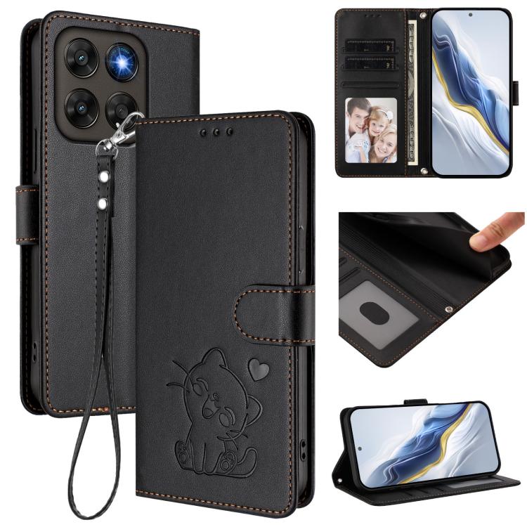 Embossed Heart Cat Leather Phone Case with Hand Strap, For Motorola Moto G Max / G87 / G77 / G67, For Motorola Moto G47 5G / G37 / G37 Power 5G, For Motorola Edge 70 Pro 5G, For Motorola Moto X70 Air Pro / Signature 5G