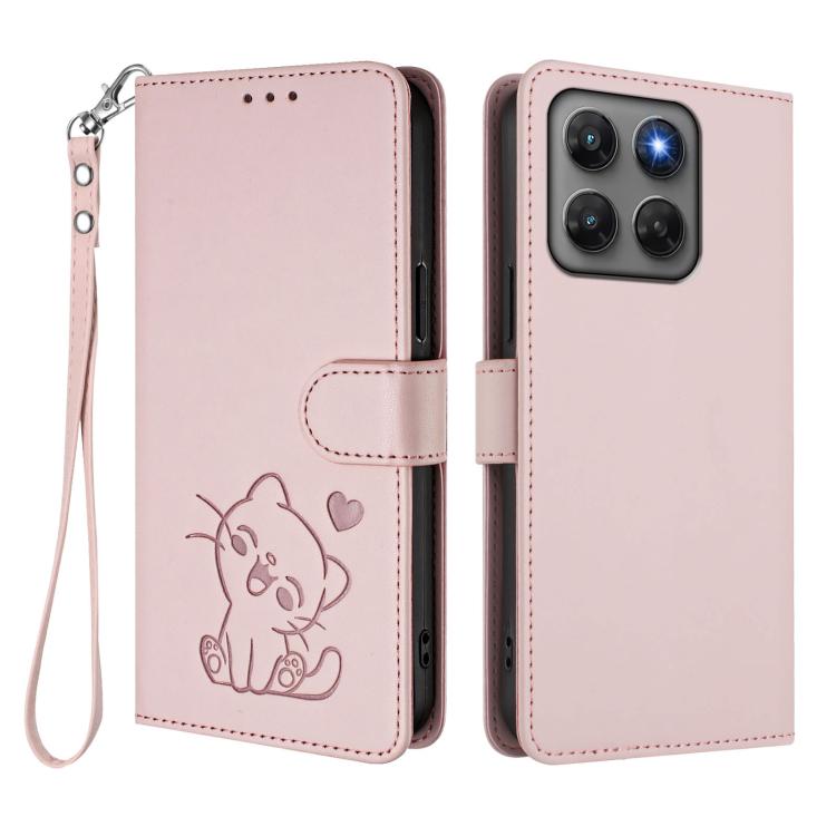 Embossed Heart Cat Leather Phone Case with Hand Strap, For Motorola Moto G47 5G / G37 / G37 Power 5G, For Motorola Moto G87 / G67 / G77 5G, For Motorola Edge 70 Pro 5G, For Motorola Moto X70 Air Pro / Signature 5G