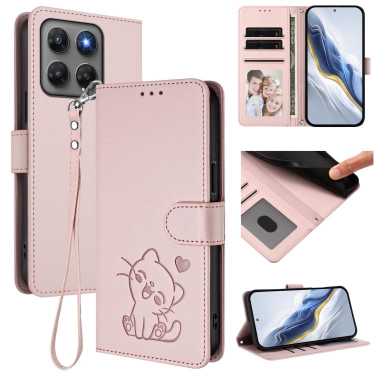 Embossed Heart Cat Leather Phone Case with Hand Strap, For Motorola Moto G Max / G87 / G77 / G67, For Motorola Moto G47 5G / G37 / G37 Power 5G, For Motorola Edge 70 Pro 5G, For Motorola Moto X70 Air Pro / Signature 5G
