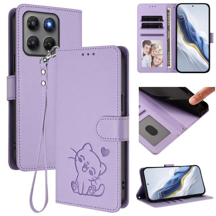 Embossed Heart Cat Leather Phone Case with Hand Strap, For Motorola Moto G Max / G87 / G77 / G67, For Motorola Moto G47 5G / G37 / G37 Power 5G, For Motorola Edge 70 Pro 5G, For Motorola Moto X70 Air Pro / Signature 5G