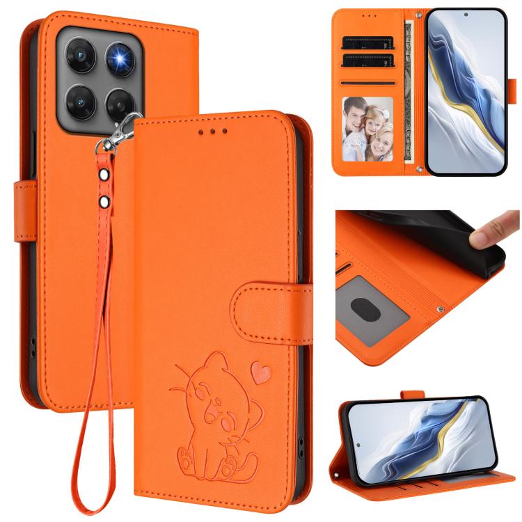 Embossed Heart Cat Leather Phone Case with Hand Strap, For Motorola Moto G Max / G87 / G77 / G67, For Motorola Moto G47 5G / G37 / G37 Power 5G, For Motorola Edge 70 Pro 5G, For Motorola Moto X70 Air Pro / Signature 5G