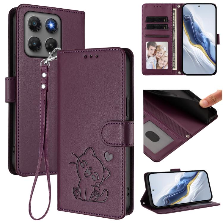 Embossed Heart Cat Leather Phone Case with Hand Strap, For Motorola Moto G Max / G87 / G77 / G67, For Motorola Moto G47 5G / G37 / G37 Power 5G, For Motorola Edge 70 Pro 5G, For Motorola Moto X70 Air Pro / Signature 5G