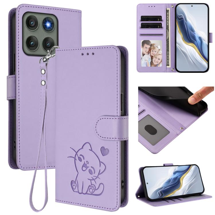 Embossed Heart Cat Leather Phone Case with Hand Strap, For Motorola Edge 60s Pro 5G, For Motorola Moto G86 Power, For Motorola Moto G86 5G, For Motorola Moto G56 5G