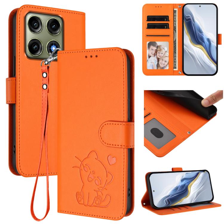 Embossed Heart Cat Leather Phone Case with Hand Strap, For Motorola Moto G47 5G / G37 / G37 Power 5G, For Motorola Moto G87 / G67 / G77 5G, For Motorola Edge 70 Pro 5G, For Motorola Moto X70 Air Pro / Signature 5G