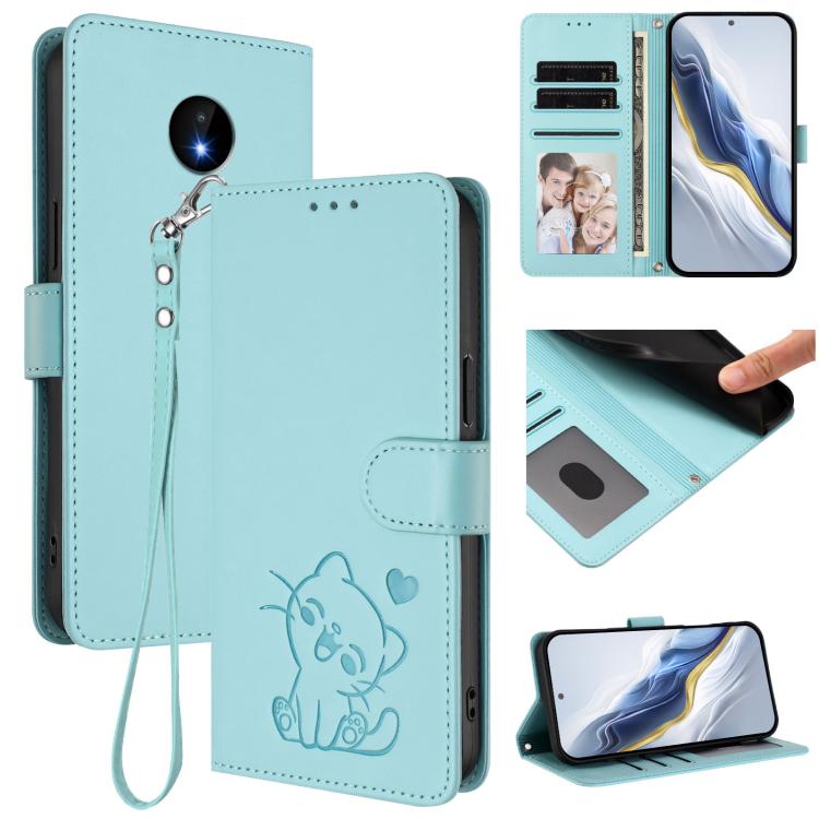 Embossed Heart Cat Leather Phone Case with Hand Strap, For Nokia C20 / C10