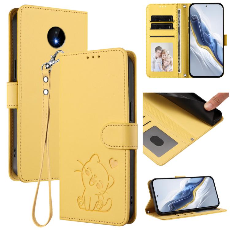 Embossed Heart Cat Leather Phone Case with Hand Strap, For Nokia C20 / C10