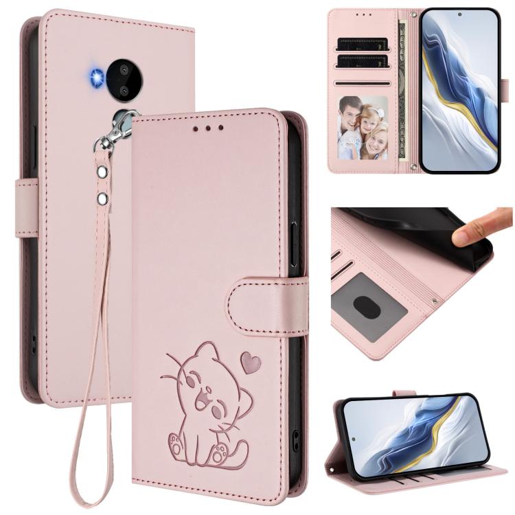 Embossed Heart Cat Leather Phone Case with Hand Strap, For Nokia G400, For Nokia G21 4G / G11 4G, For Nokia C30, For Nokia XR20