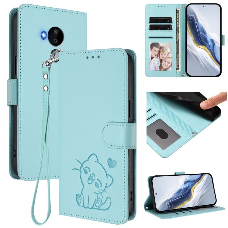 Embossed Heart Cat Leather Phone Case with Hand Strap, For Nokia G400, For Nokia G21 4G / G11 4G, For Nokia C30, For Nokia XR20