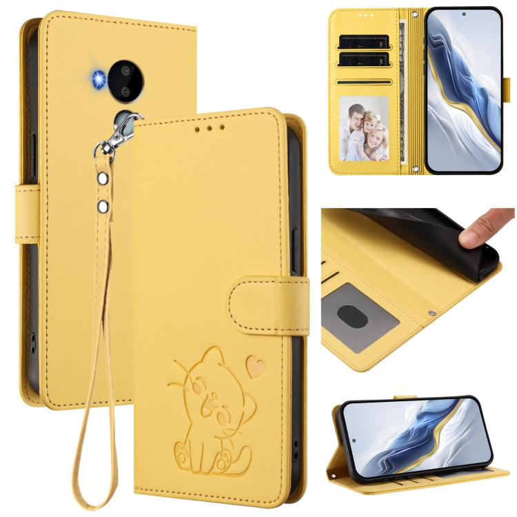 Embossed Heart Cat Leather Phone Case with Hand Strap, For Nokia G400, For Nokia G21 4G / G11 4G, For Nokia C30, For Nokia XR20