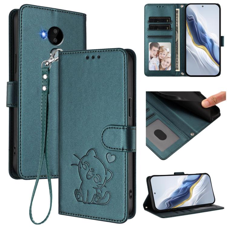 Embossed Heart Cat Leather Phone Case with Hand Strap, For Nokia G400, For Nokia G21 4G / G11 4G, For Nokia C30, For Nokia XR20