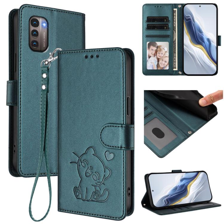 Embossed Heart Cat Leather Phone Case with Hand Strap, For Nokia G400, For Nokia G21 4G / G11 4G, For Nokia C30, For Nokia XR20