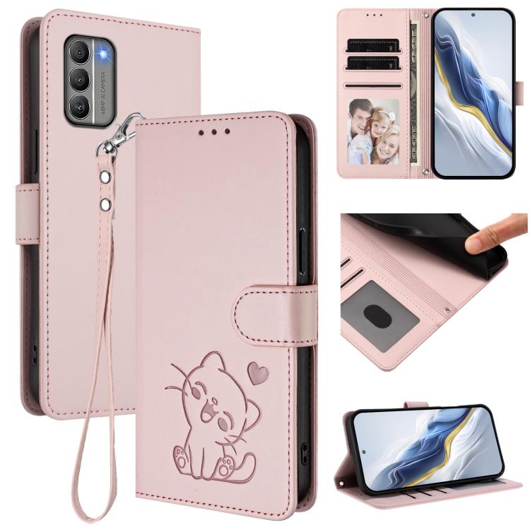 Embossed Heart Cat Leather Phone Case with Hand Strap, For Nokia G400, For Nokia G21 4G / G11 4G, For Nokia C30, For Nokia XR20
