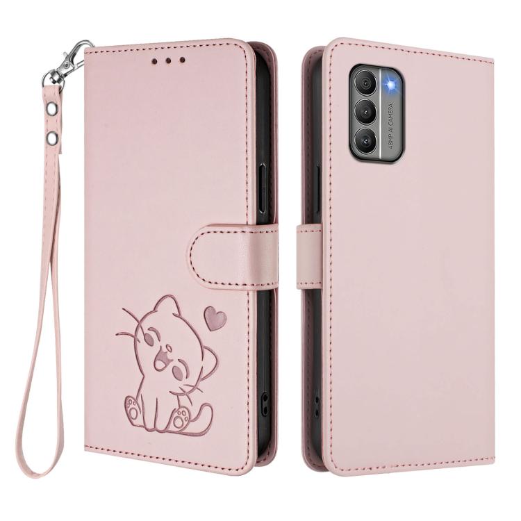 Embossed Heart Cat Leather Phone Case with Hand Strap, For Nokia G400, For Nokia G21 4G / G11 4G, For Nokia C30, For Nokia XR20