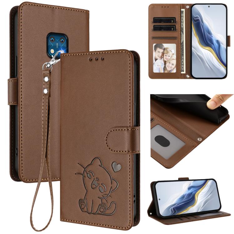 Embossed Heart Cat Leather Phone Case with Hand Strap, For Nokia G400, For Nokia G21 4G / G11 4G, For Nokia C30, For Nokia XR20